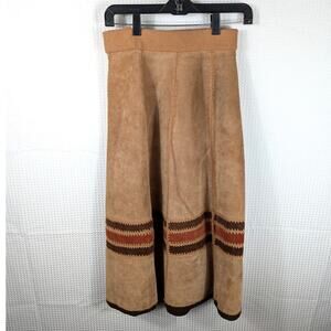 Vintage JCPenny Suede Leather A-Line Skirt Women’s 12 Tan Boho Western Korea 70s